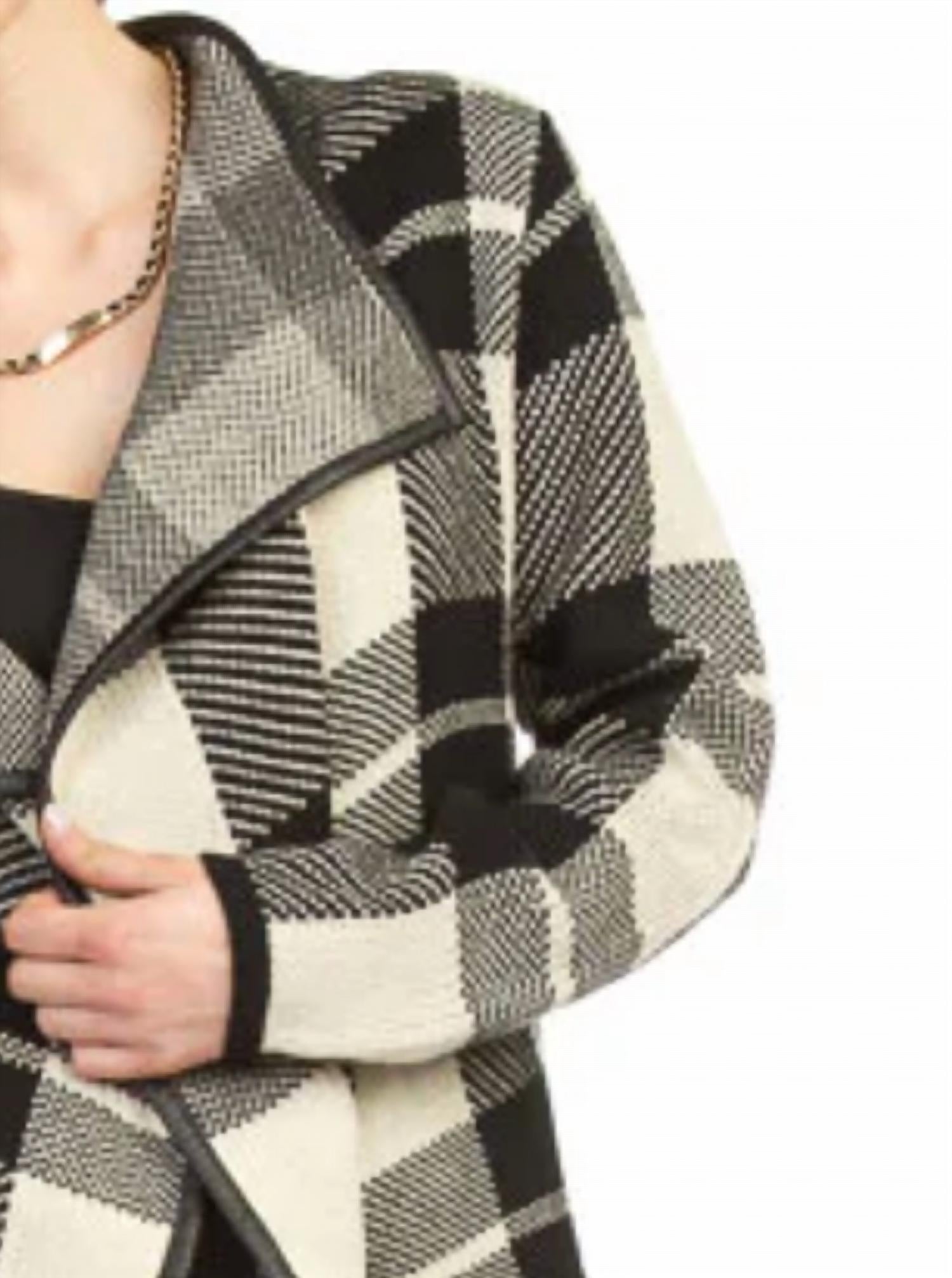 Papillon - Plaid Drape Cardigan With Leather Trim
