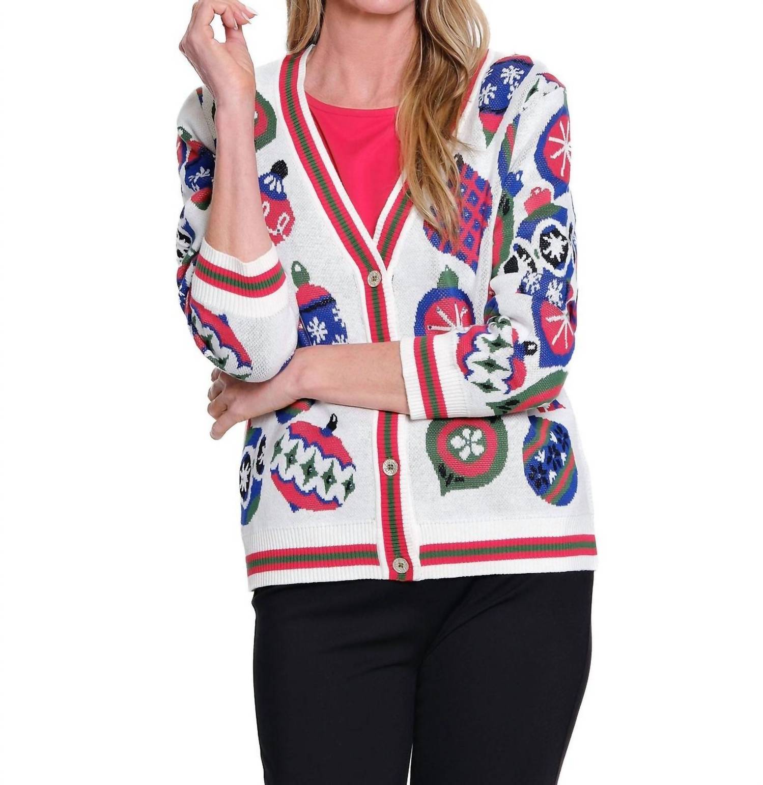 Multiples - Embellished Button-front Knit Cardigan