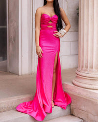 AMARRA Stunning Strapless Prom Dress in bright fuchsia - women's dress