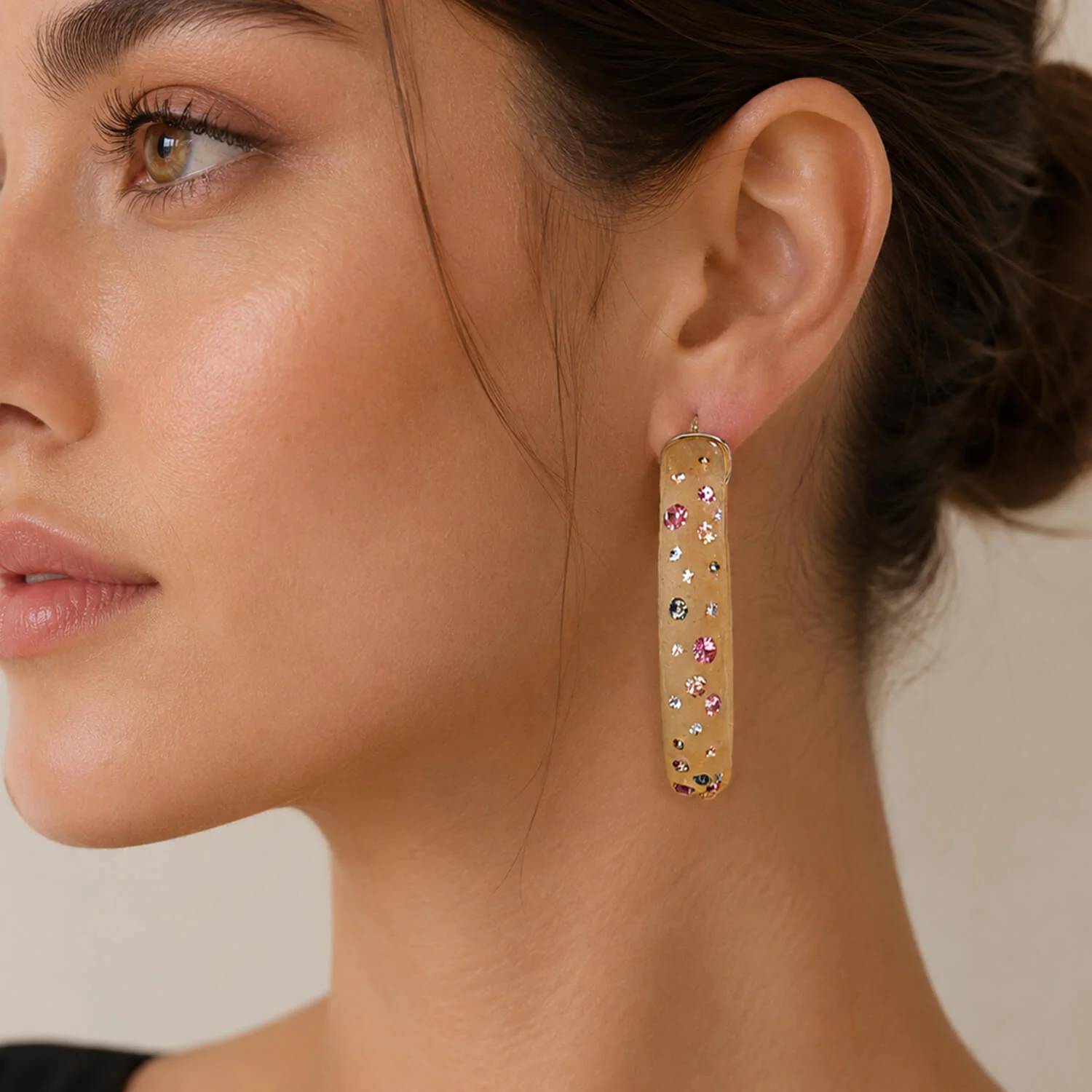 Gold & Honey - Women's Large Oval Confetti Hoop Earrings