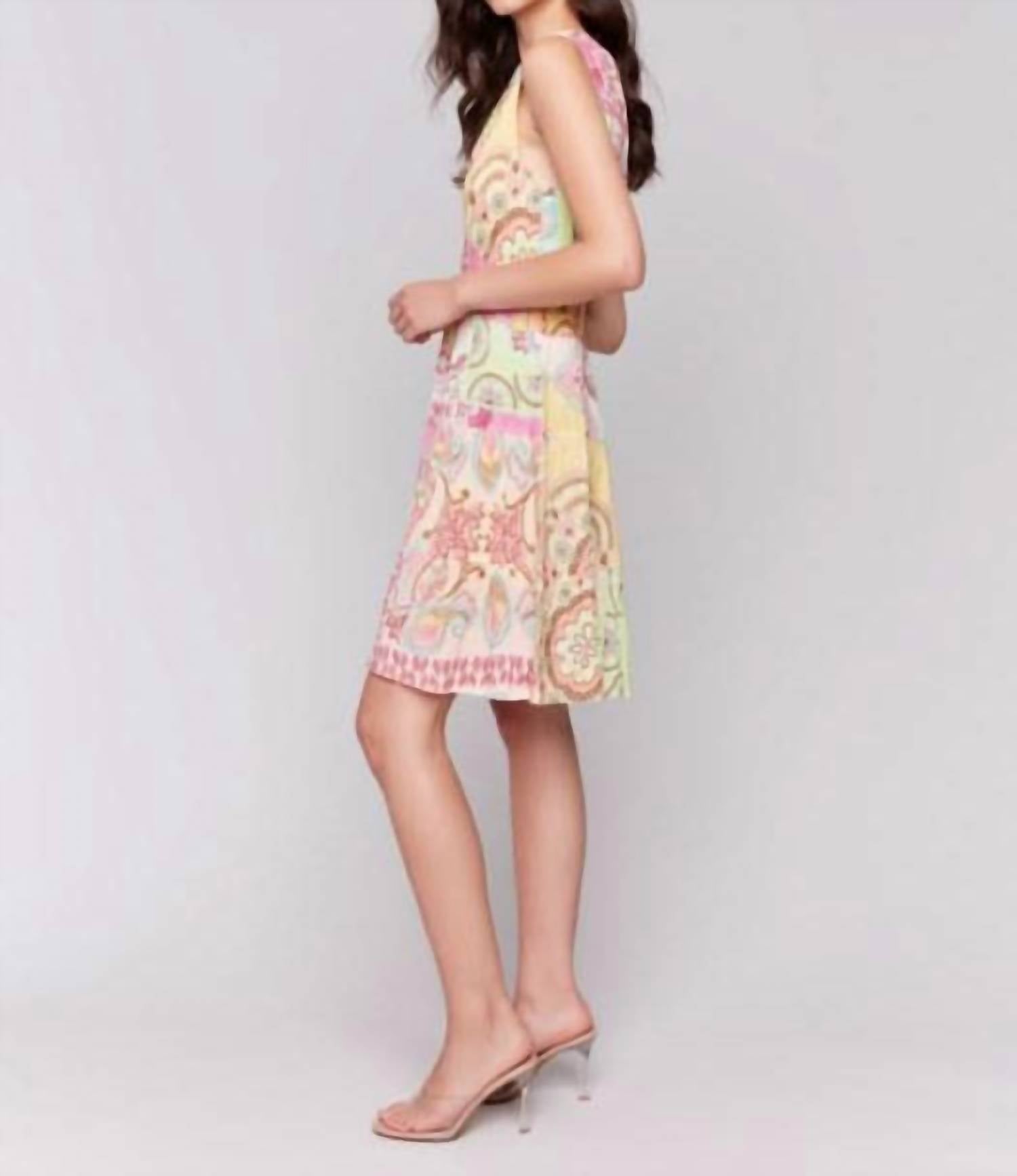 CHARLIE B Sleeveless V Neck Mini Dress in carousel - women's dress - alternate view