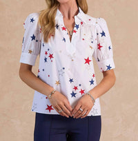 Current Air - Star Printed Short Sleeve Blouse