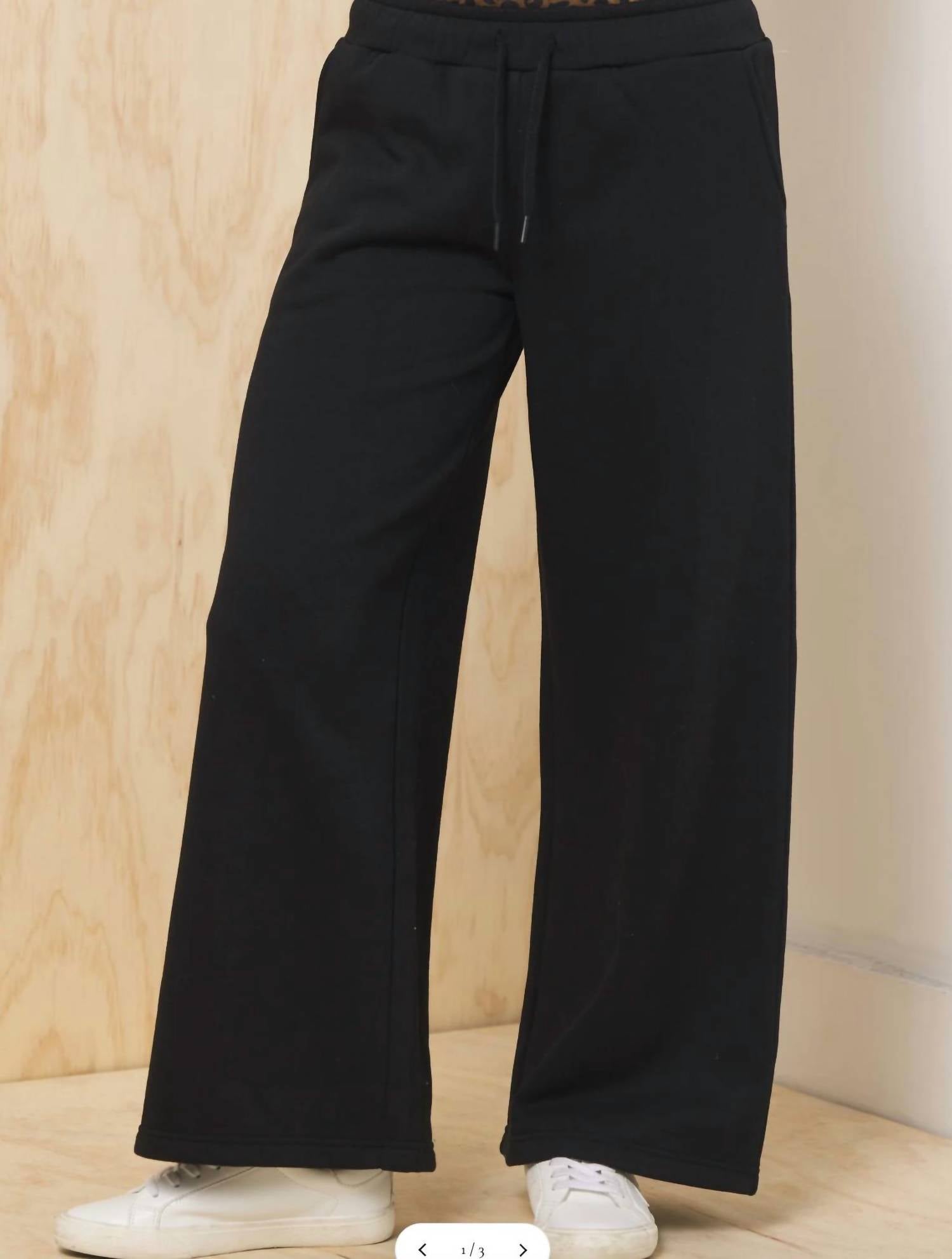 Vintage Havana Heavy Surfwash Pant With Printed Double Waist in black w leopard - women's pants
