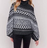 Charlie B - Geometric Jacquard Cowl-neck Poncho