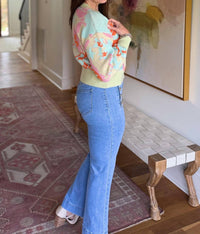 DAVI & DANI Sunset Garden Long Sleeve Sweater in blue - women's sweater - alternate view