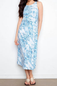CHARLIE B Patterned Cotton Slub Faux Knot Midi Dress in border - women's dress