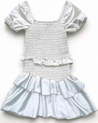 Cheryl Creations Girl's Short Sleeve Satin Smocked Dress in white - kids' dress