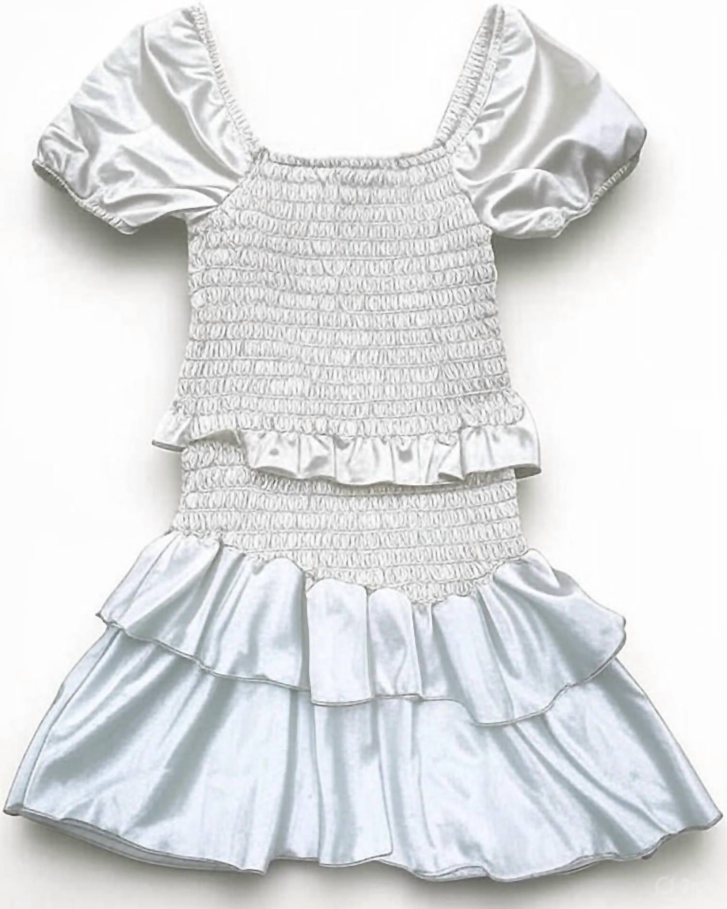 Cheryl Creations Girl's Short Sleeve Satin Smocked Dress in white - kids' dress