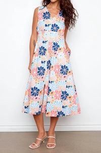 Charlie B - Cotton Voile Printed Front Zip Maxi Dress