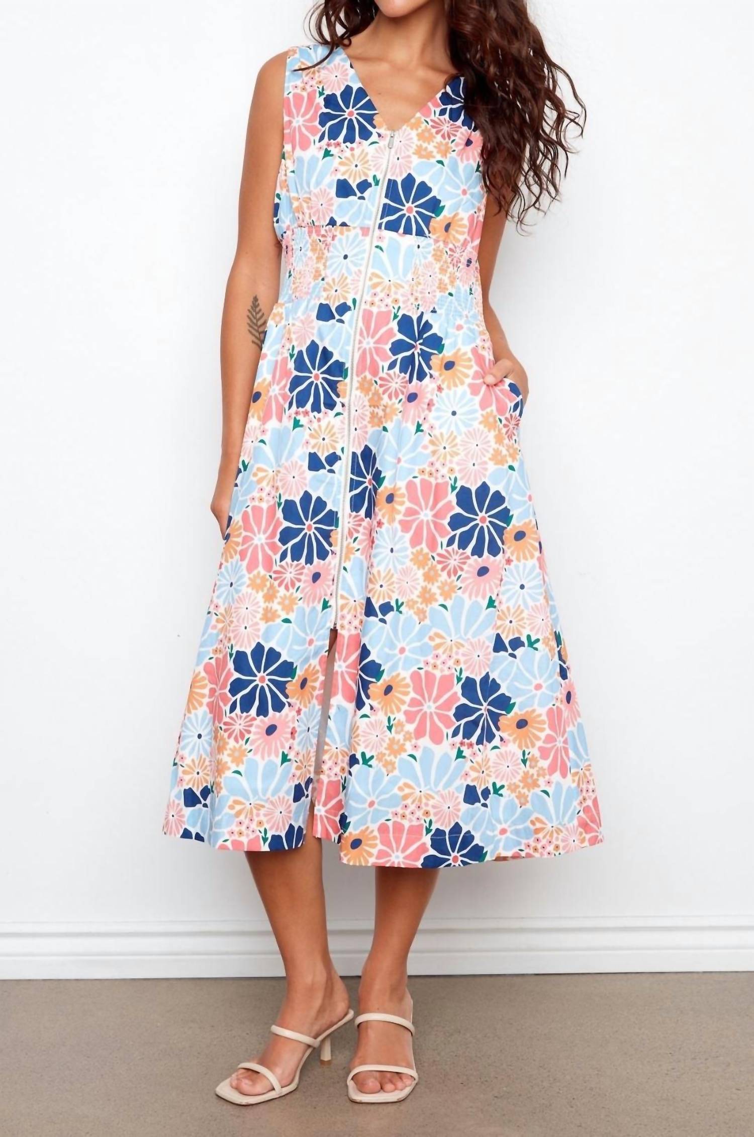 Charlie B - Cotton Voile Printed Front Zip Maxi Dress