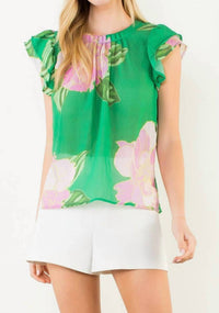 Thml - Women's Floral Print Flutter Sleeve Blouse