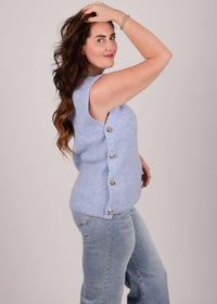 Q2 Regal Row Knit Top in baby blue - women's blouse - alternate view