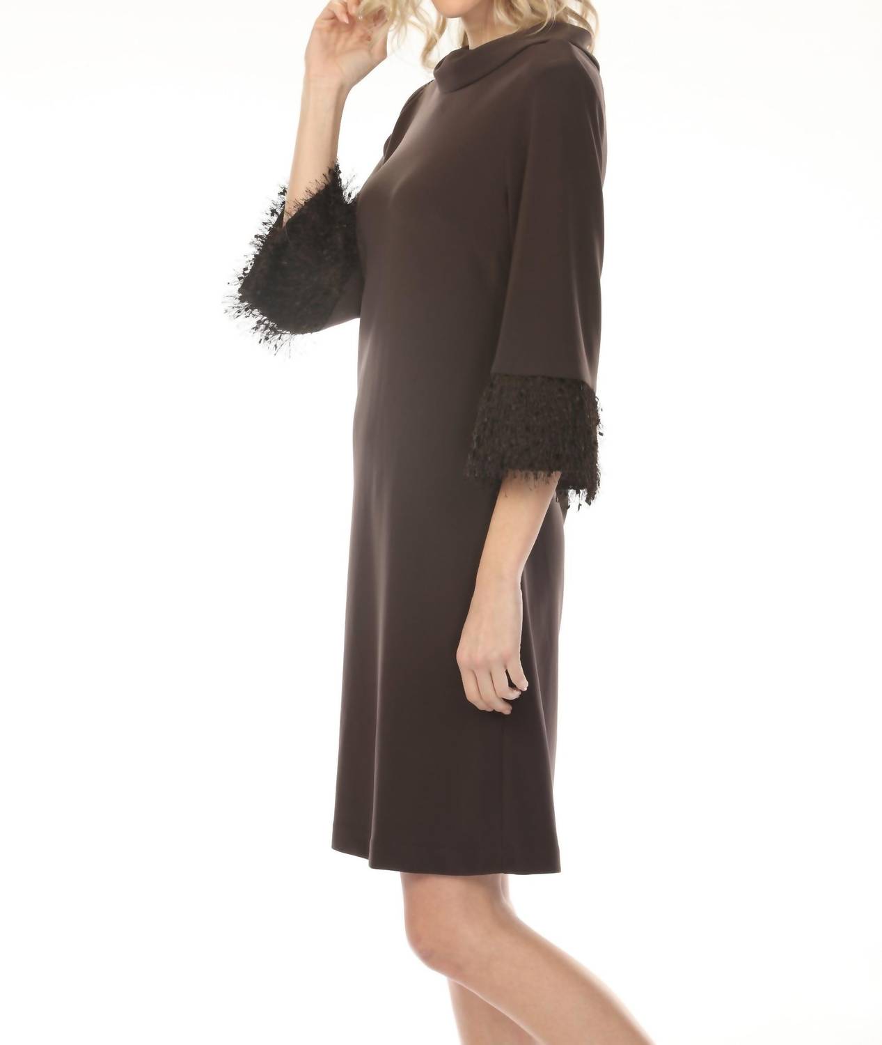 Joseph Ribkoff - Cowl Neck Fringe Cuff A-line Dress