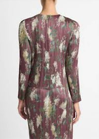 Vince Micro-pleated Satin Top in dark bordeaux - women's long sleeve top - detail view