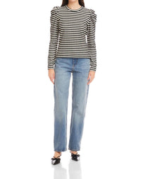 Fifteen Twenty Leila Puff Sleeve Top in stripe 1 - women's long sleeve top