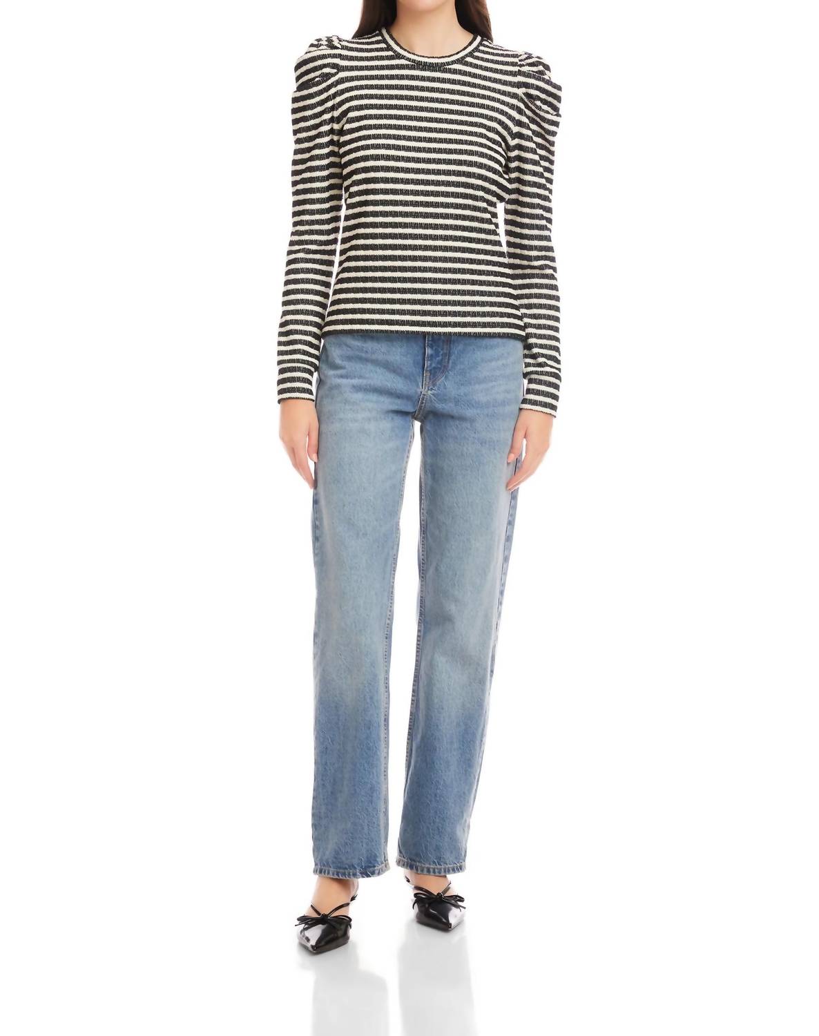 Fifteen Twenty Leila Puff Sleeve Top in stripe 1 - women's long sleeve top