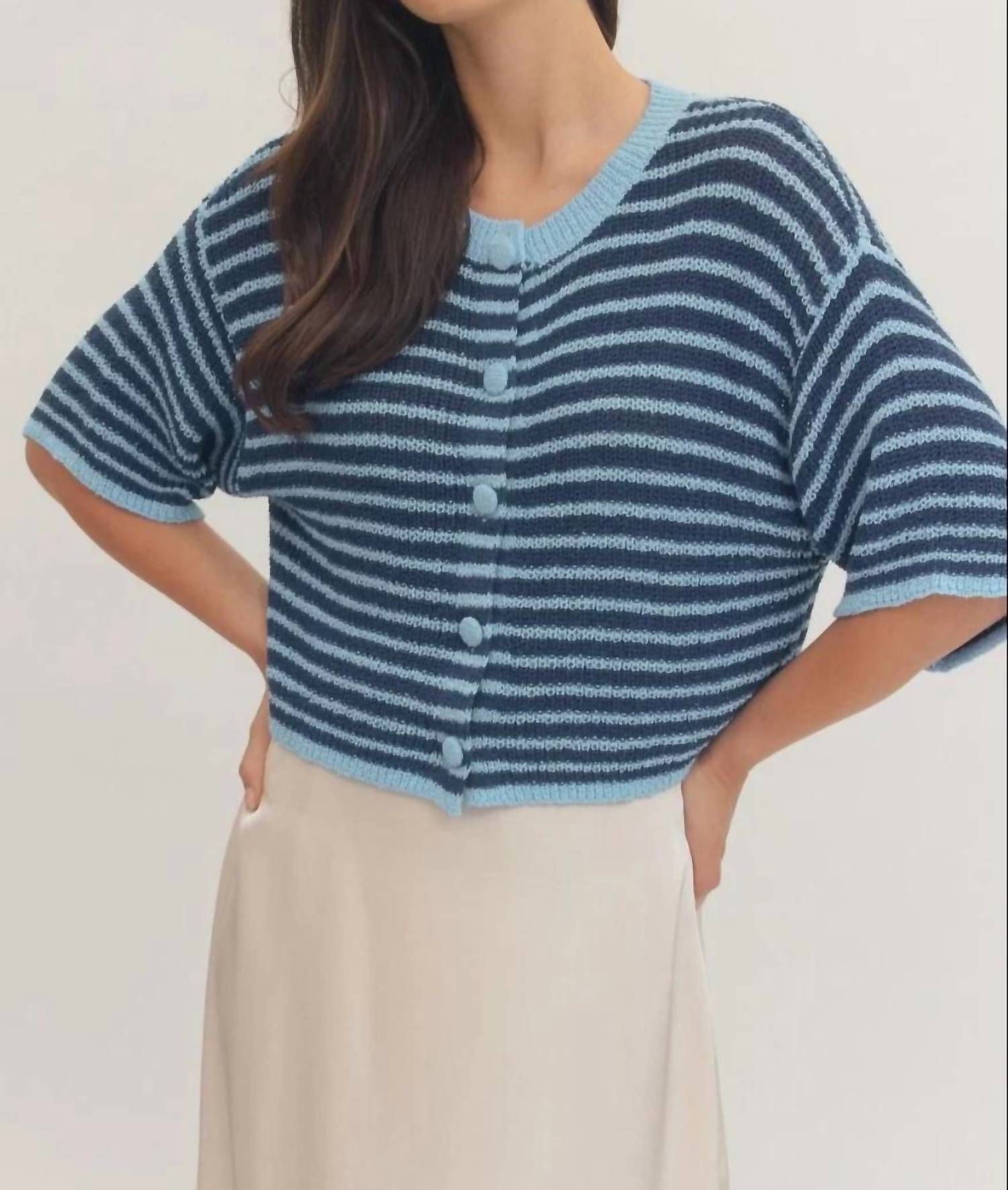 Entro - Elizabeth Short Sleeve Striped Cardigan