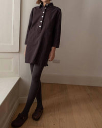 BIBICO Tara Short Cotton Twill Dress in dove grey - women's dress - detail view