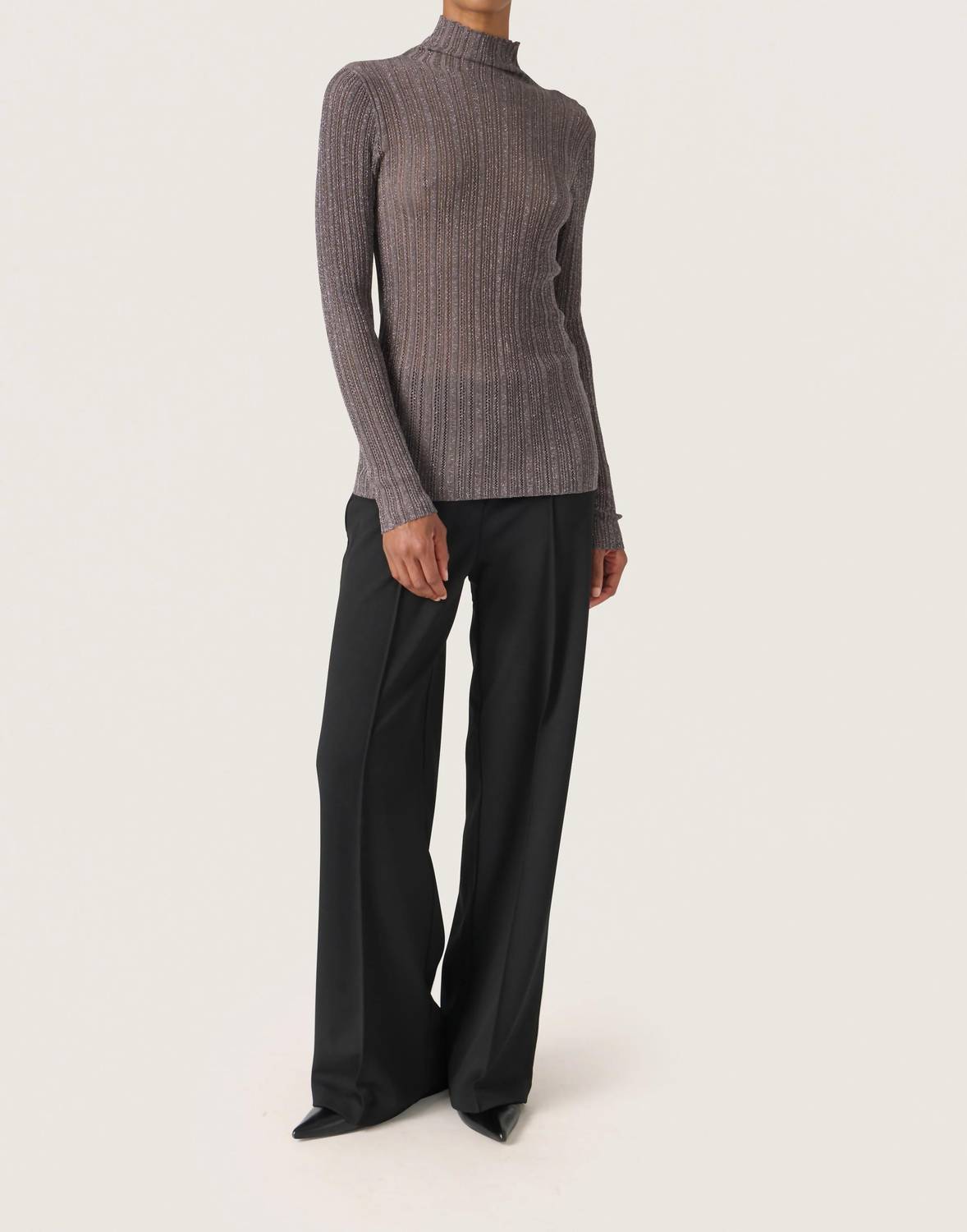 Soaked In Luxury - Laisa Metallic Turtleneck Pullover Sweater