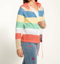 Fdj - Striped Pointelle Hooded Cardigan