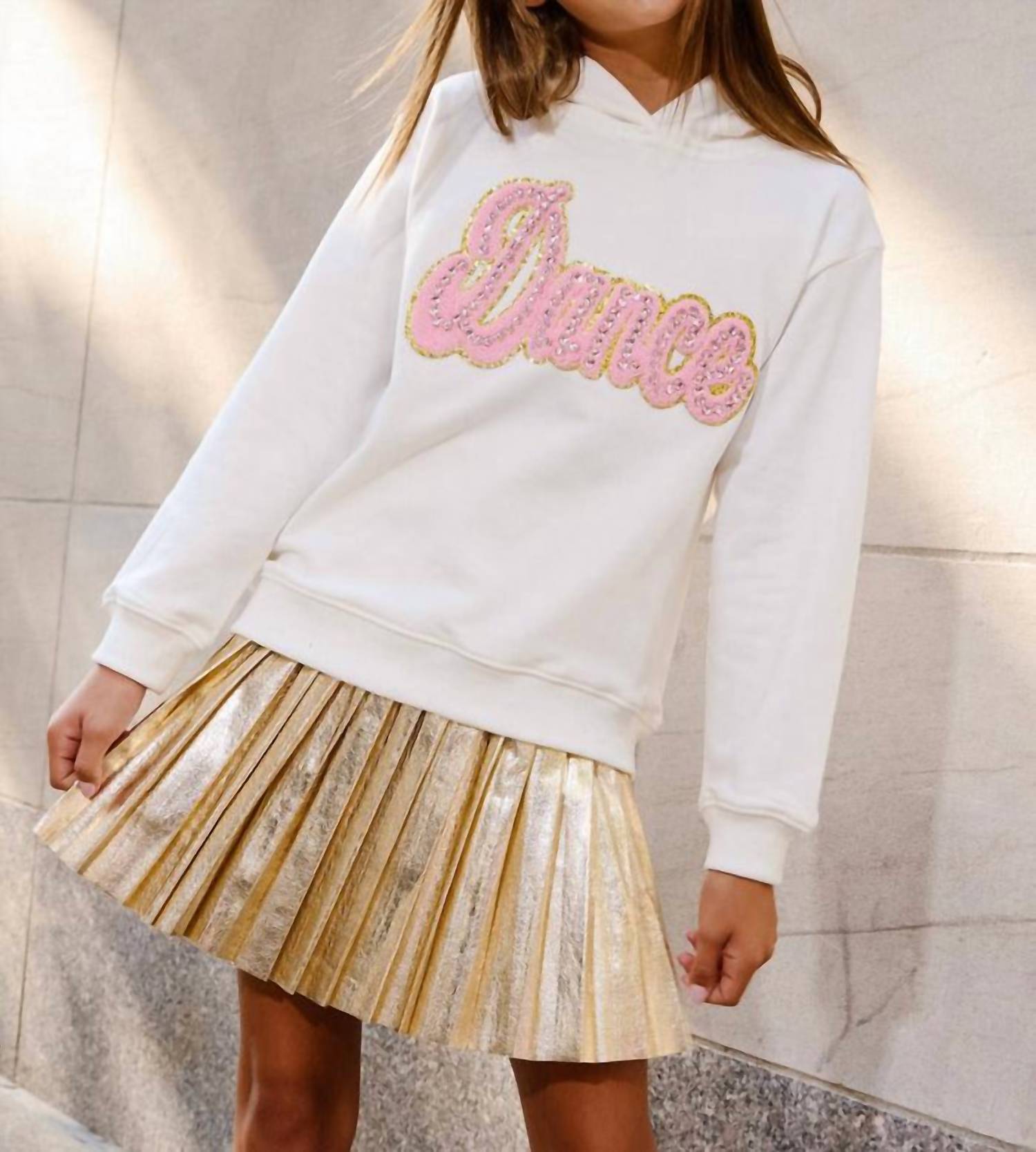 Lola + The Boys Kid's Crystal Dance Hoodie in white - kids' shirt