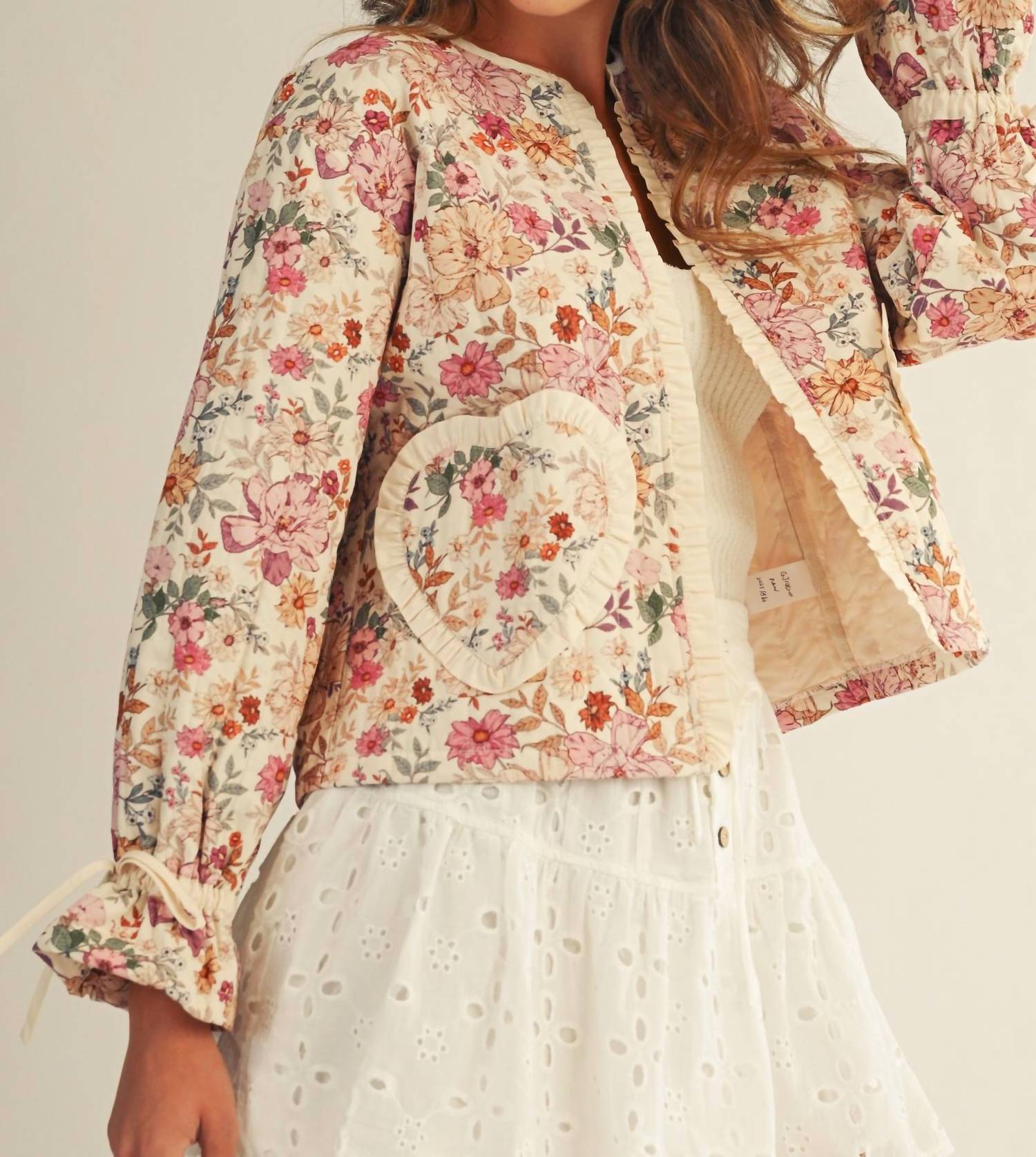 LovLov Heart Pockets Ruffled Wrists Jacket in floral - women's jacket