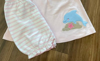 The Smiley Crab - Kid's Dolphin Applique Bloomer Set