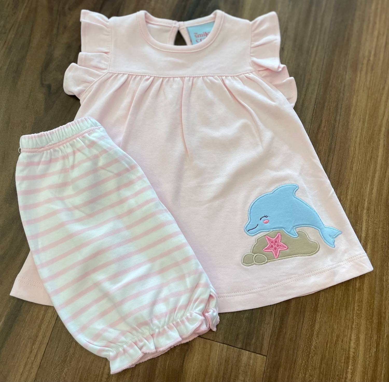 The Smiley Crab - Kid's Dolphin Applique Bloomer Set
