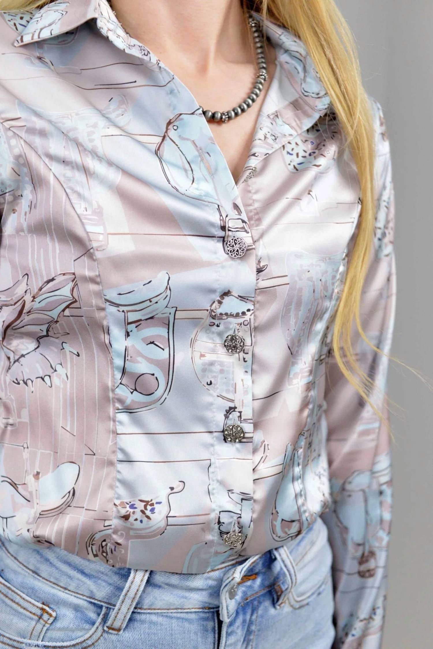 Blue B - Western Print Satin Bodysuit