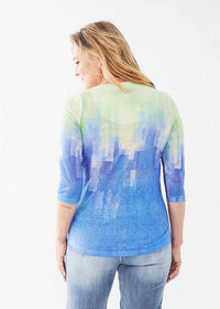 FDJ Nisa Notch Neck Three Quarter Sleeve Jersey Top in mojito gradient - women's shirt - detail view