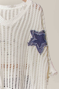 Mello - Distressed Star Knit Pullover