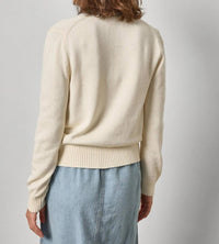Lilla P Denim Collar Polo Sweater in off white - women's top - alternate view