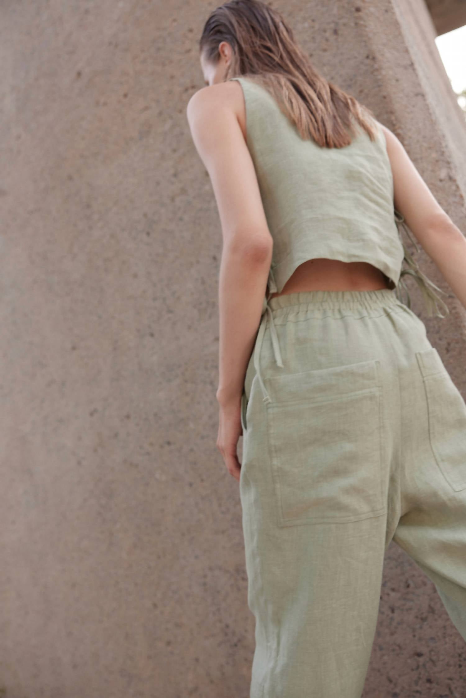 Eve Gravel - Devi Linen High Waist Pants