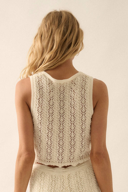 Promesa - Pointelle Crochet Tie Tank Top