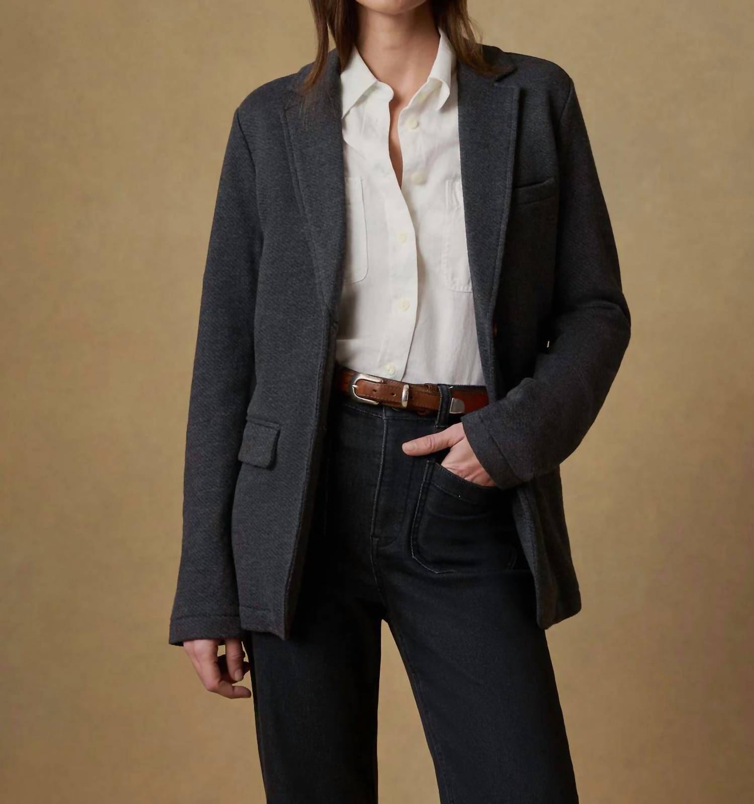 Faherty Inlet Knit Blazer in black sky melange 1 - women's jacket