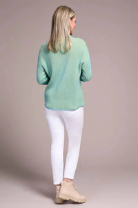TRIBAL Corinne Combed Rib Funnel Neck Sweater in mistblue - women's sweater - alternate view