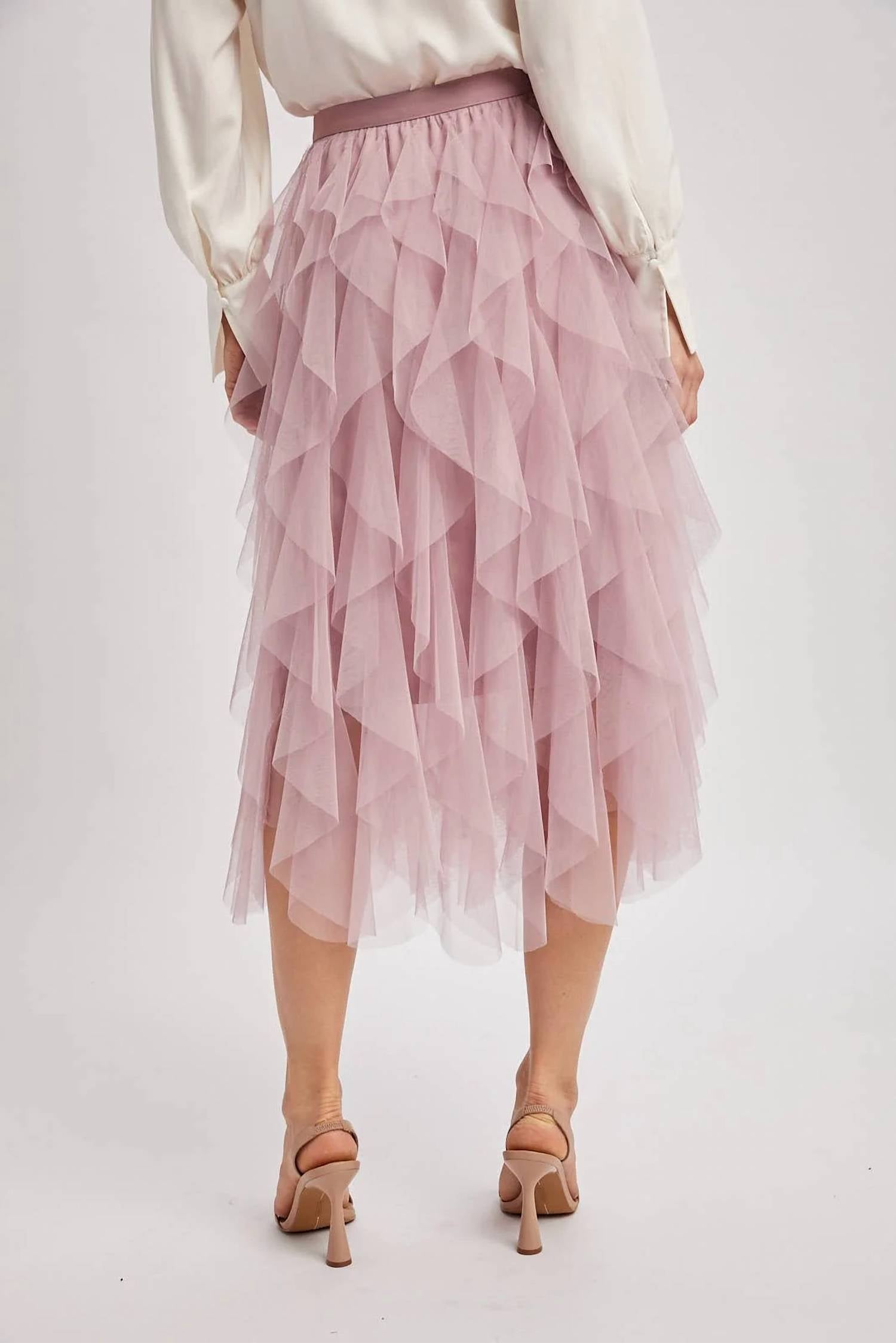 Bluivy - Spiral Ruffled Tulle Midi Skirt