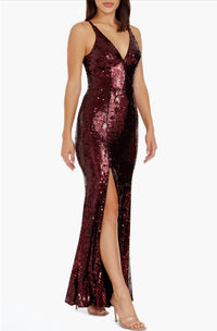 DRESS THE POPULATION Sequin Gown in port - women's dress - alternate view