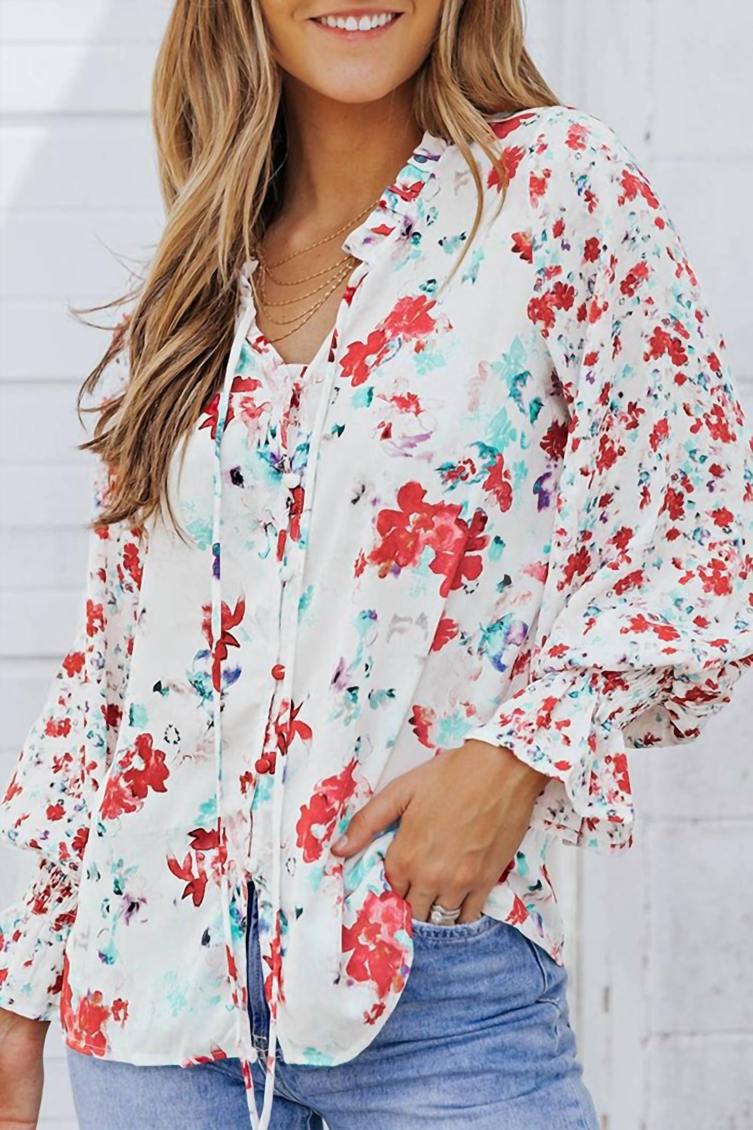 Shiying Fashion - Floral Smocked Blouse
