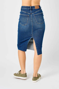 Judy Blue - High Waist Back Slit Hem Mid Length Skirt