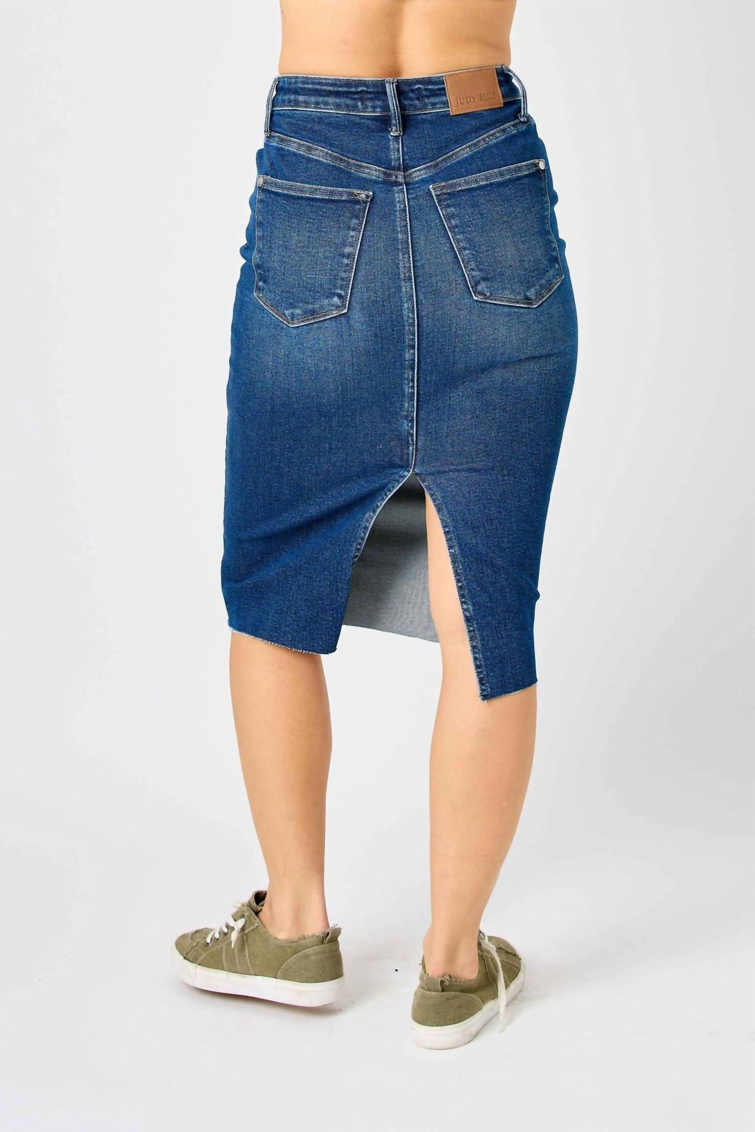 Judy Blue - High Waist Back Slit Hem Mid Length Skirt