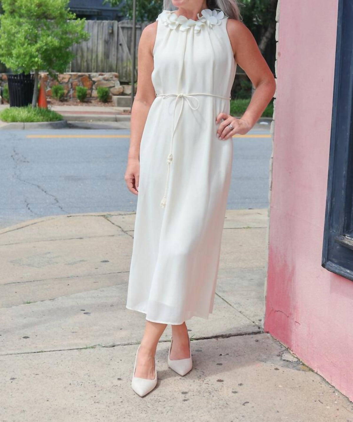 Jessie Liu - Petal Detail Around The Neck Midi Dress