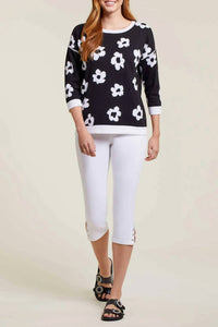 TRIBAL Rosalie Reversible Daisy Sweater in black and white - women's sweater - view 4