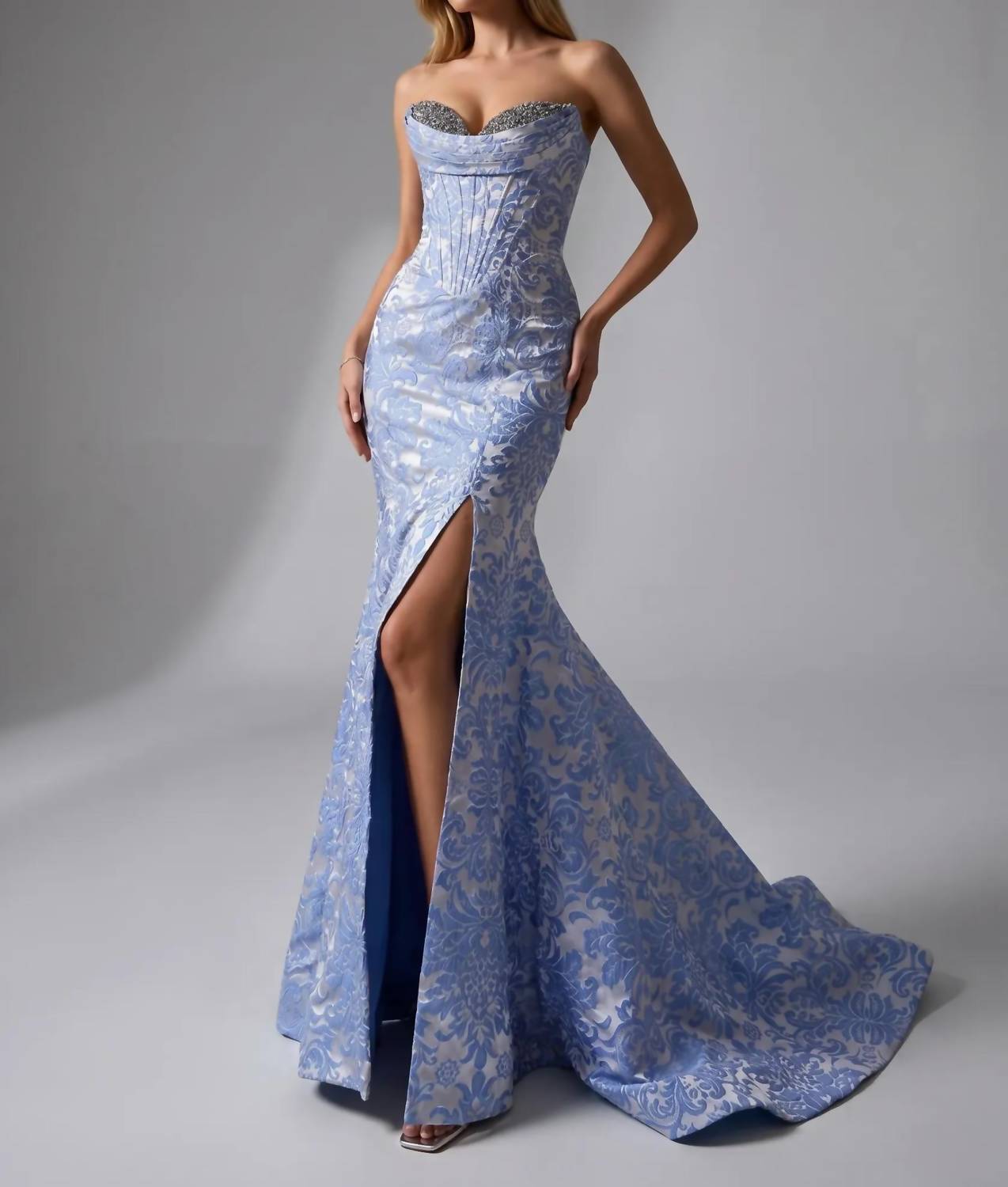 Couture Lee - Beaded Brocade Mermaid Prom Dress