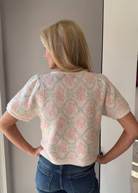 &merci Floral Short Sleeve Cardigan in cream - women's cardigan - detail view