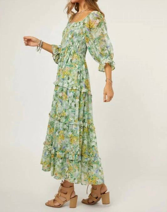 Davi & Dani - Floral Chiffon Midi Dress