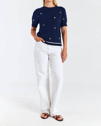 Brodie Cashmere - LEMON DITSY EMBROIDERY TEE