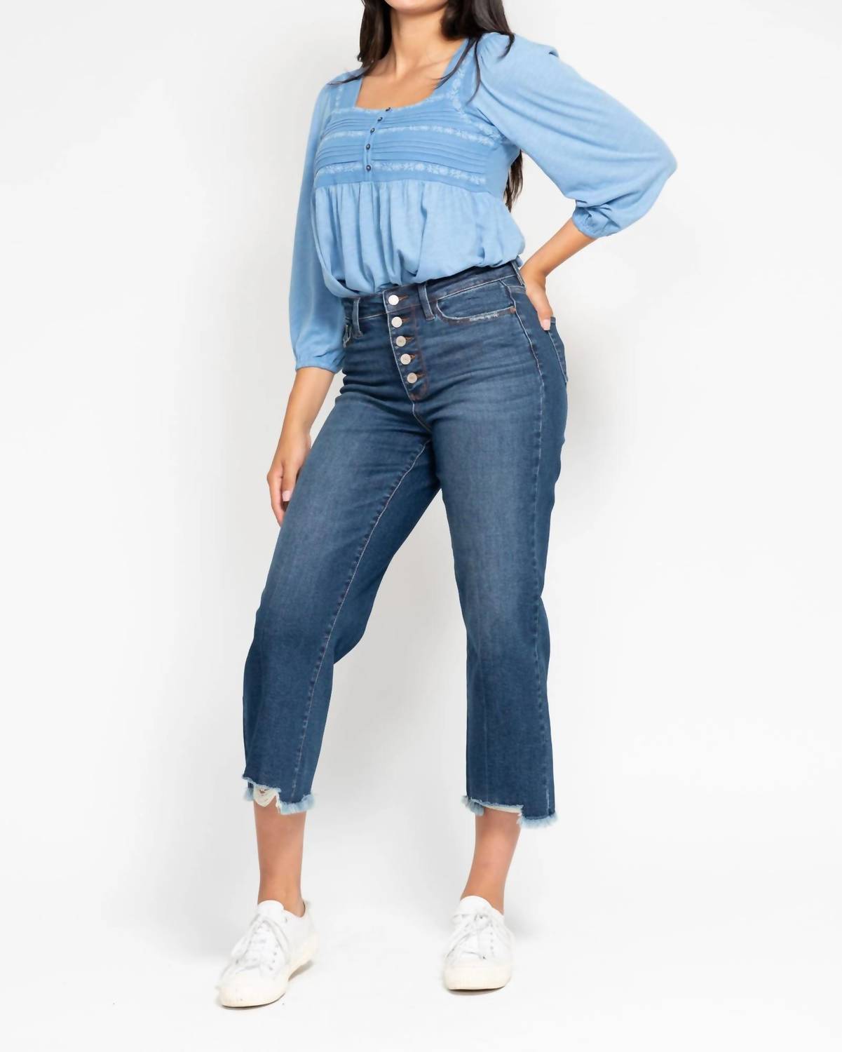 Judy Blue - Women's Marshall High Rise Button Fly Wide Leg Crop Jeans