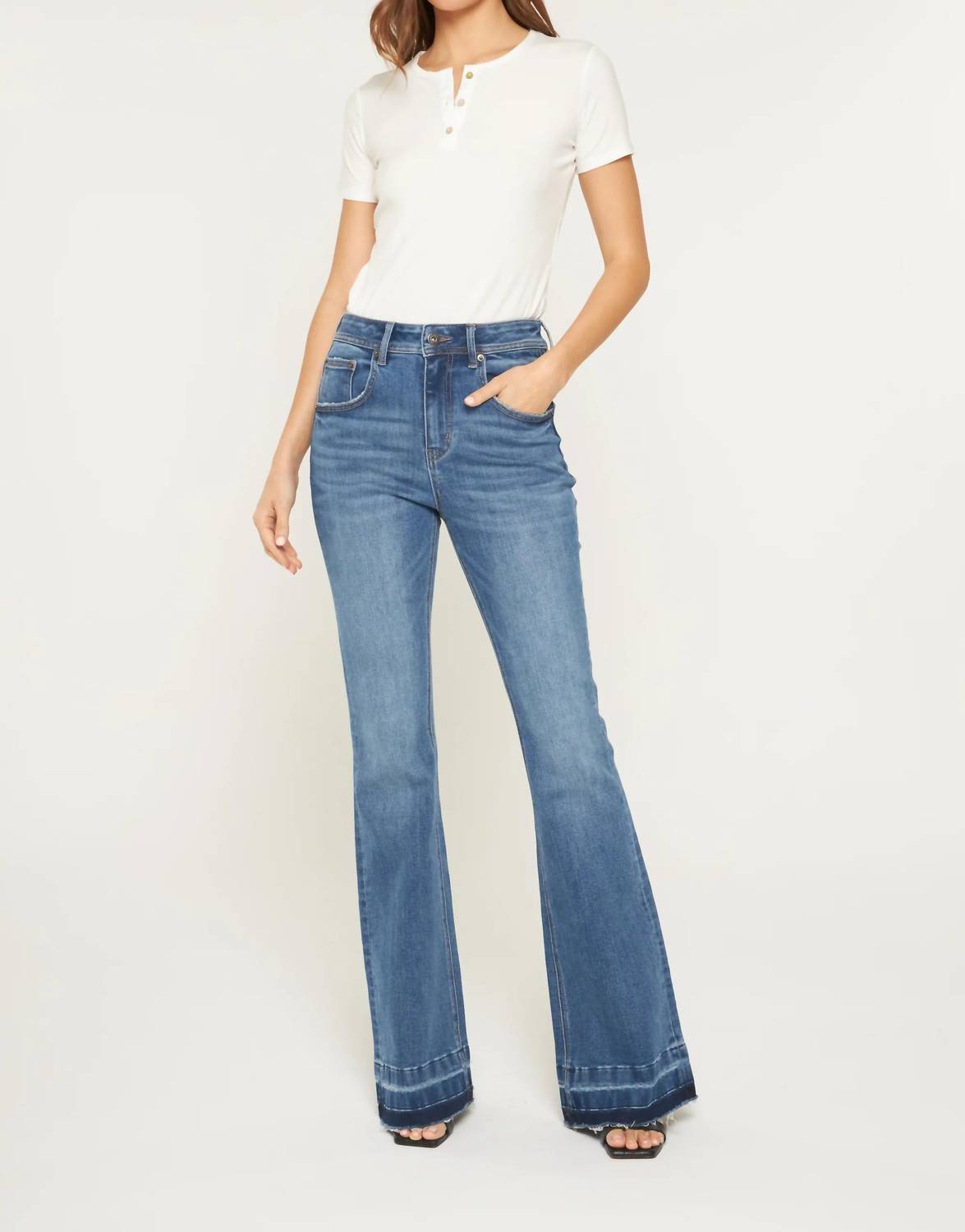 mica denim Mayleen Super High Flare Jeans in blue - women's jeans - alternate view