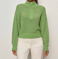Sanctuary Open Knit Quarter Zip Sweater in detox green - women's sweater